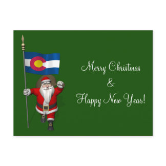 Santa Claus With Ensign Of Colorado Holiday Postcard