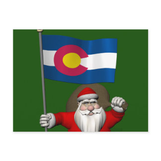Santa Claus With Ensign Of Colorado Holiday Postcard