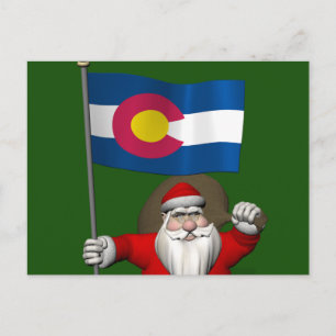 Santa Claus With Ensign Of Colorado Holiday Postcard