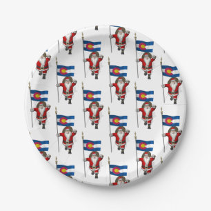 Santa Claus With Ensign Of Colorado Paper Plates