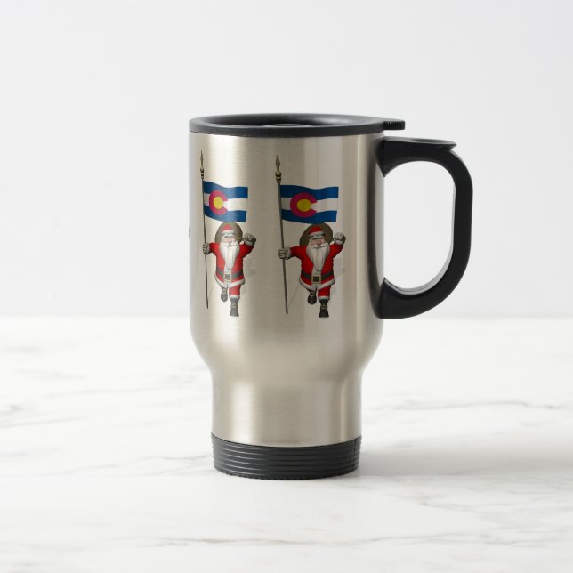 Santa Claus With Ensign Of Colorado Travel Mug (Right)