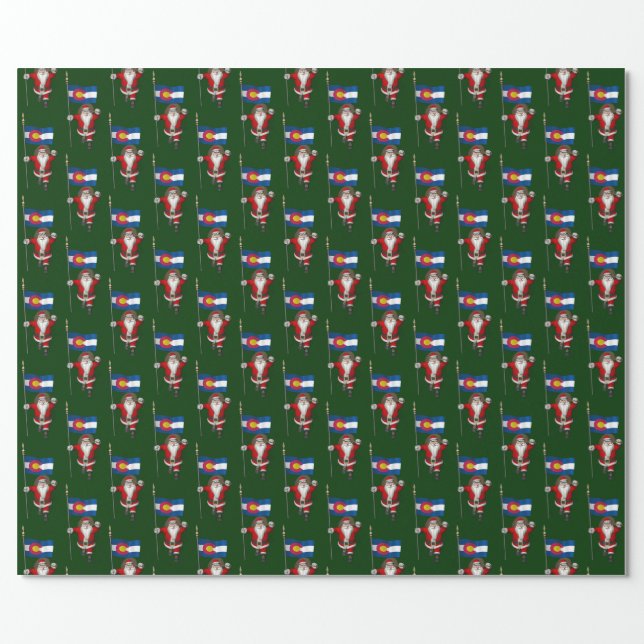 Santa Claus With Ensign Of Colorado Wrapping Paper (Flat)