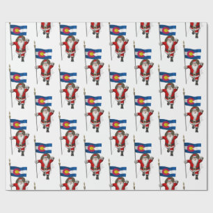 Santa Claus With Ensign Of Colorado Wrapping Paper