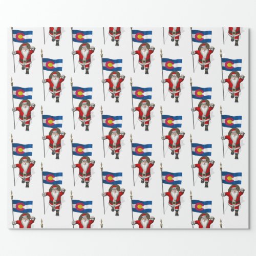 Santa Claus With Ensign Of Colorado Wrapping Paper