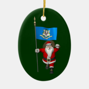 Santa Claus With Ensign Of Connecticut Ceramic Ornament