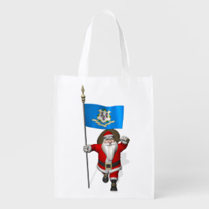Santa Claus With Ensign Of Connecticut Grocery Bag