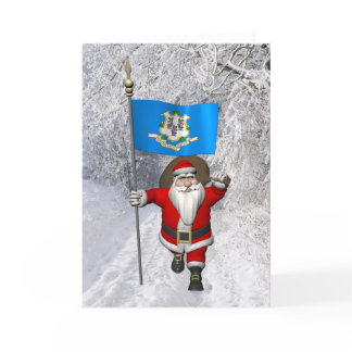 Santa Claus With Ensign Of Connecticut Holiday Card