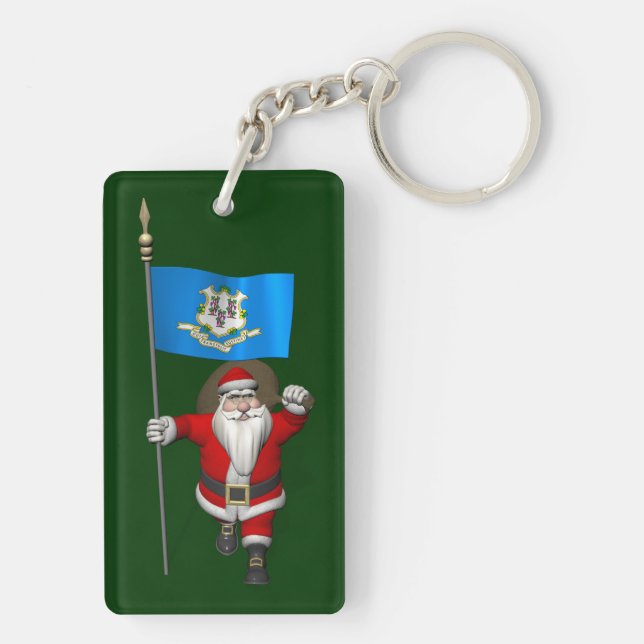 Santa Claus With Ensign Of Connecticut Keychain (Back)