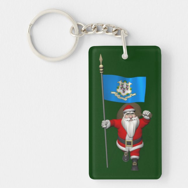 Santa Claus With Ensign Of Connecticut Keychain (Front)