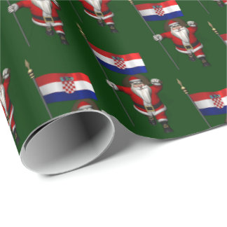 Santa Claus With Ensign Of Croatia Wrapping Paper