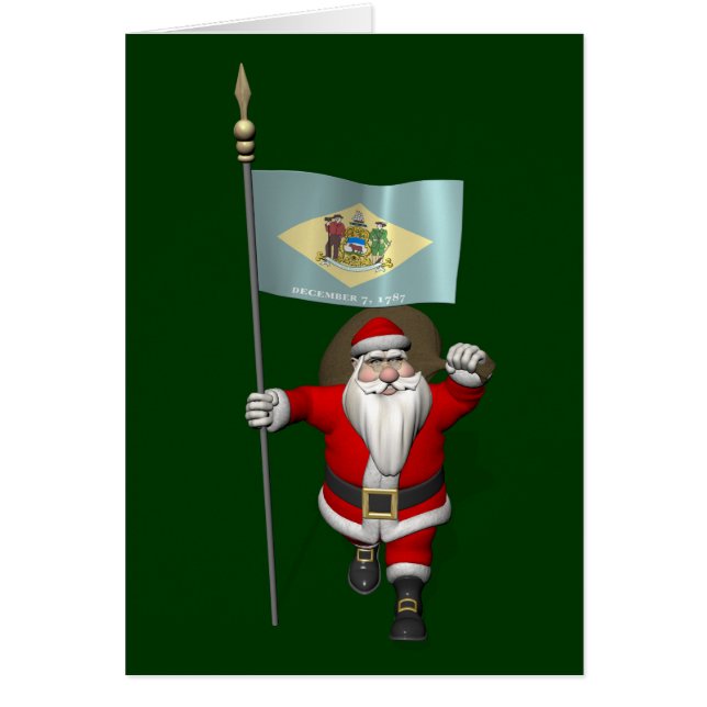 Santa Claus With Ensign Of Delaware Cards (Front)