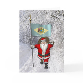 Santa Claus With Ensign Of Delaware Holiday Card