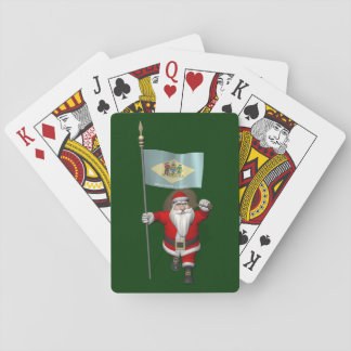 Santa Claus With Ensign Of Delaware Poker Cards