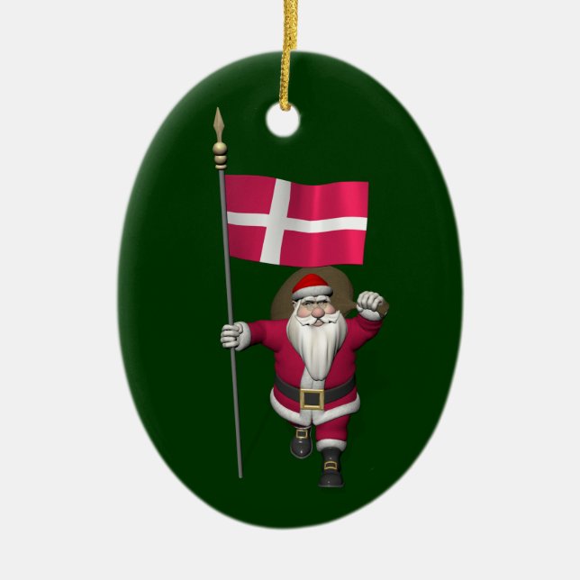 Santa Claus With Ensign Of Denmark Dannebrog Ceramic Ornament (Front)