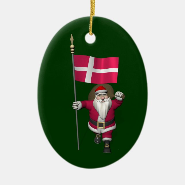 Santa Claus With Ensign Of Denmark Dannebrog Ceramic Ornament (Front)