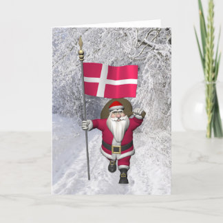 Santa Claus With Ensign Of Denmark Dannebrog Holiday Card