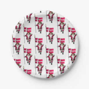 Santa Claus With Ensign Of Denmark Dannebrog Paper Plates