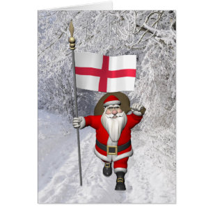 Santa Claus With Ensign Of England Cards