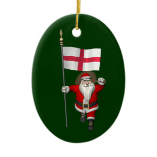 Santa Claus With Ensign Of England Ceramic Ornament