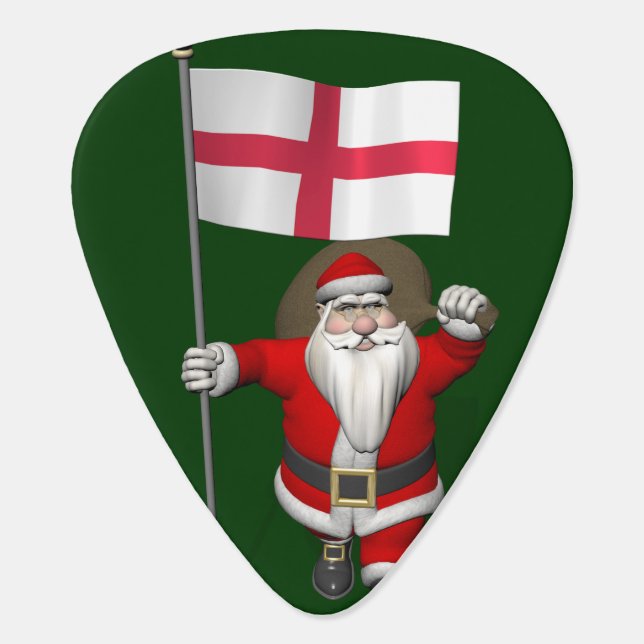 Santa Claus With Ensign Of England Guitar Pick (Back)