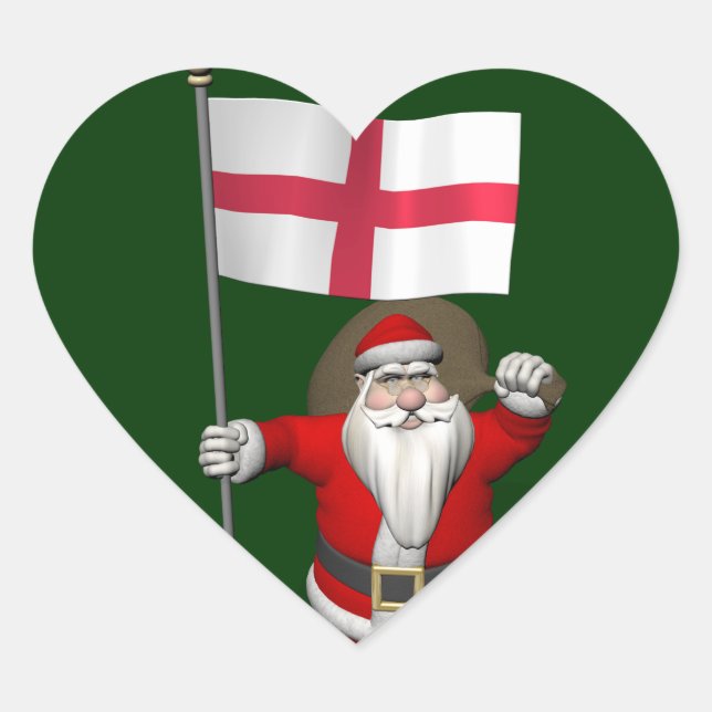 Santa Claus With Ensign Of England Heart Sticker (Front)