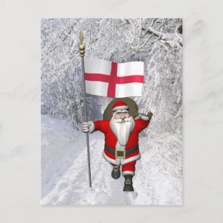 Santa Claus With Ensign Of England Holiday Postcard