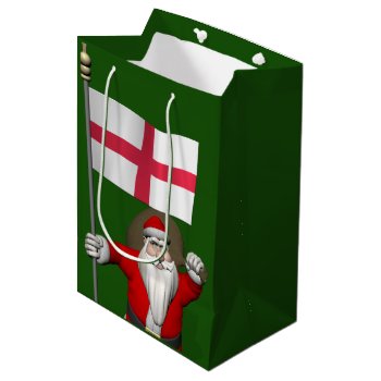 Santa Claus With Ensign Of England Medium Gift Bag by santa_world_flags at Zazzle