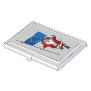 Santa Claus With Ensign Of European Union Business Card Case