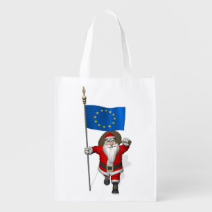 Santa Claus With Ensign Of European Union Grocery Bag