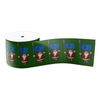 Santa Claus With Ensign Of European Union Grosgrain Ribbon
