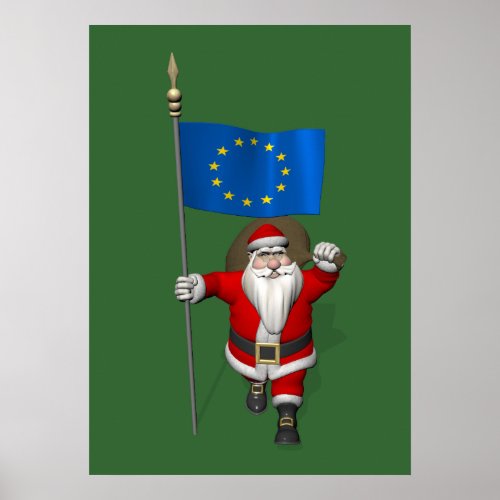 Santa Claus With Ensign Of European Union Poster