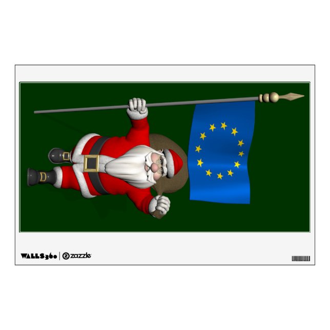 Santa Claus With Ensign Of European Union Wall Decal (Front)
