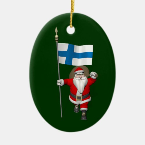 Santa Claus With Ensign Of Finland Ceramic Ornament