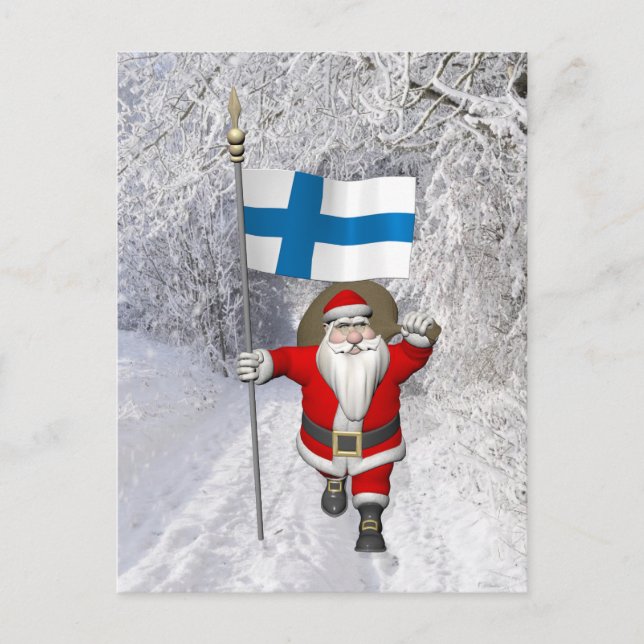 Santa Claus With Ensign Of Finland Holiday Postcard (Front)