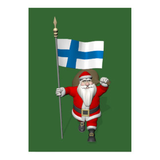 Santa Claus With Ensign Of Finland Poster