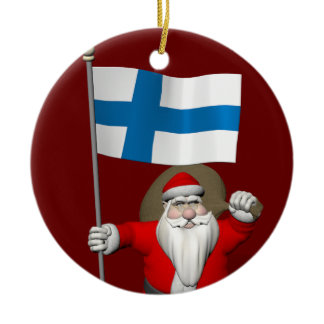 Santa Claus With Ensign Of Finland Suomi Ceramic Ornament