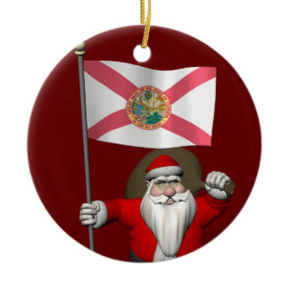 Santa Claus With Ensign Of Florida Ceramic Ornament