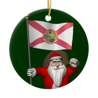 Santa Claus With Ensign Of Florida Ceramic Ornament