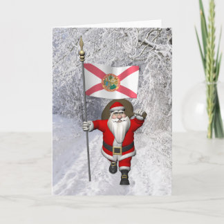 Santa Claus With Ensign Of Florida Holiday Card