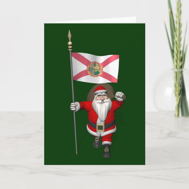Santa Claus With Ensign Of Florida Holiday Card (Front)