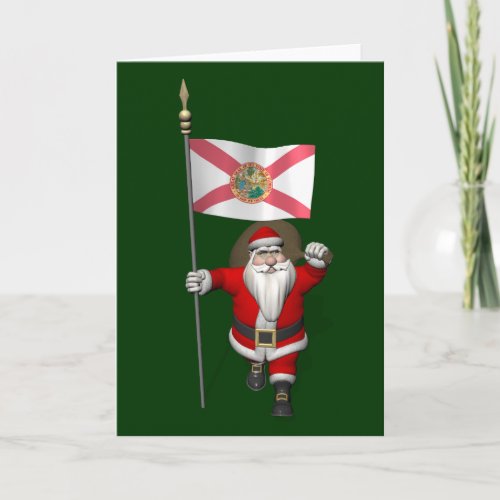 Santa Claus With Ensign Of Florida Holiday Card