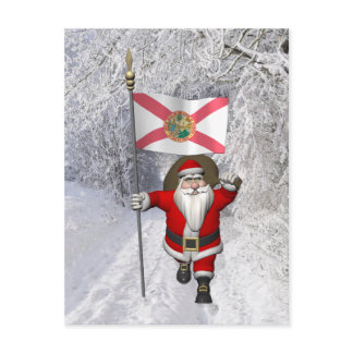 Santa Claus With Ensign Of Florida Holiday Postcard