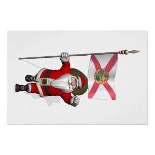Santa Claus With Ensign Of Florida Poster