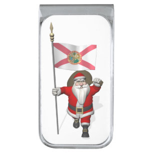 Santa Claus With Ensign Of Florida Silver Finish Money Clip
