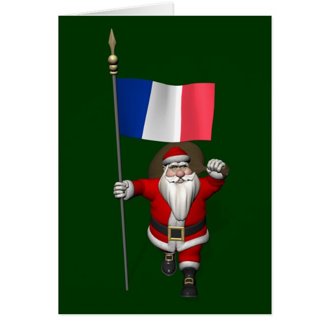Santa Claus With Ensign Of France Cards (Front)