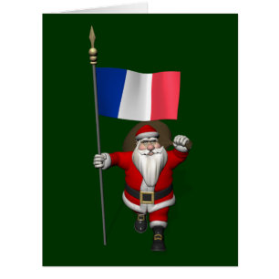 Santa Claus With Ensign Of France Cards