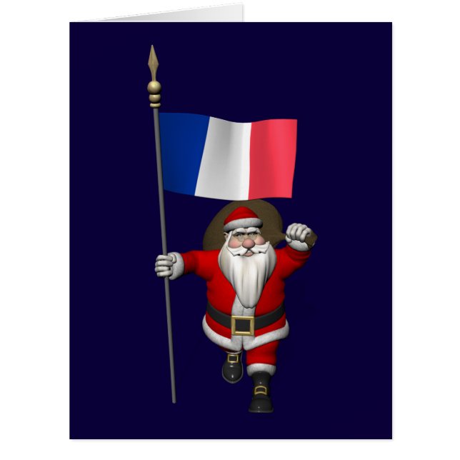 Santa Claus With Ensign Of France Cards (Front)