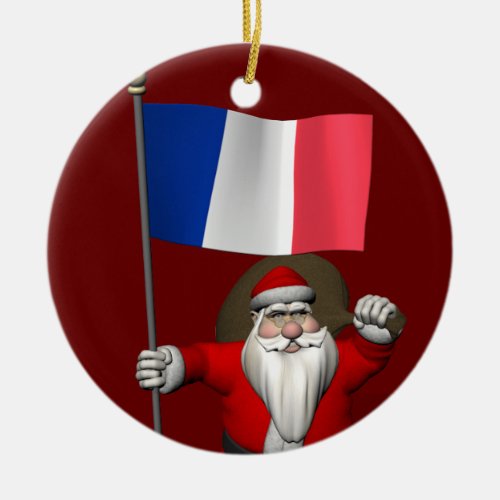 Santa Claus With Ensign Of France Ceramic Ornament