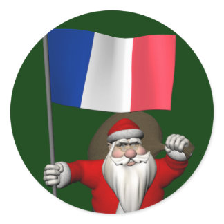 Santa Claus With Ensign Of France Classic Round Sticker