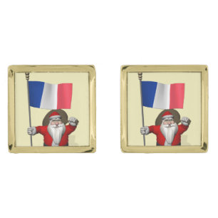 Santa Claus With Ensign Of France Gold Cufflinks